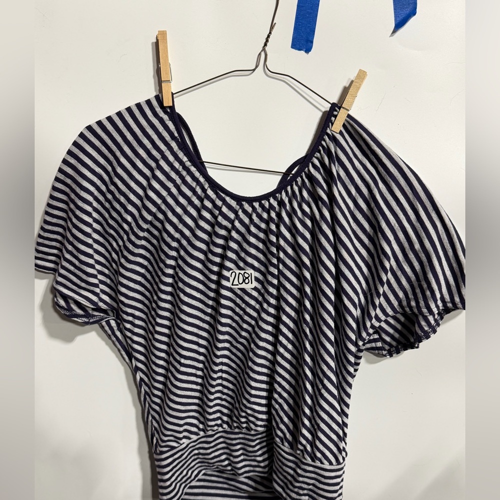 #2081-a.n.a Navy and White Striped Kids Blouse
